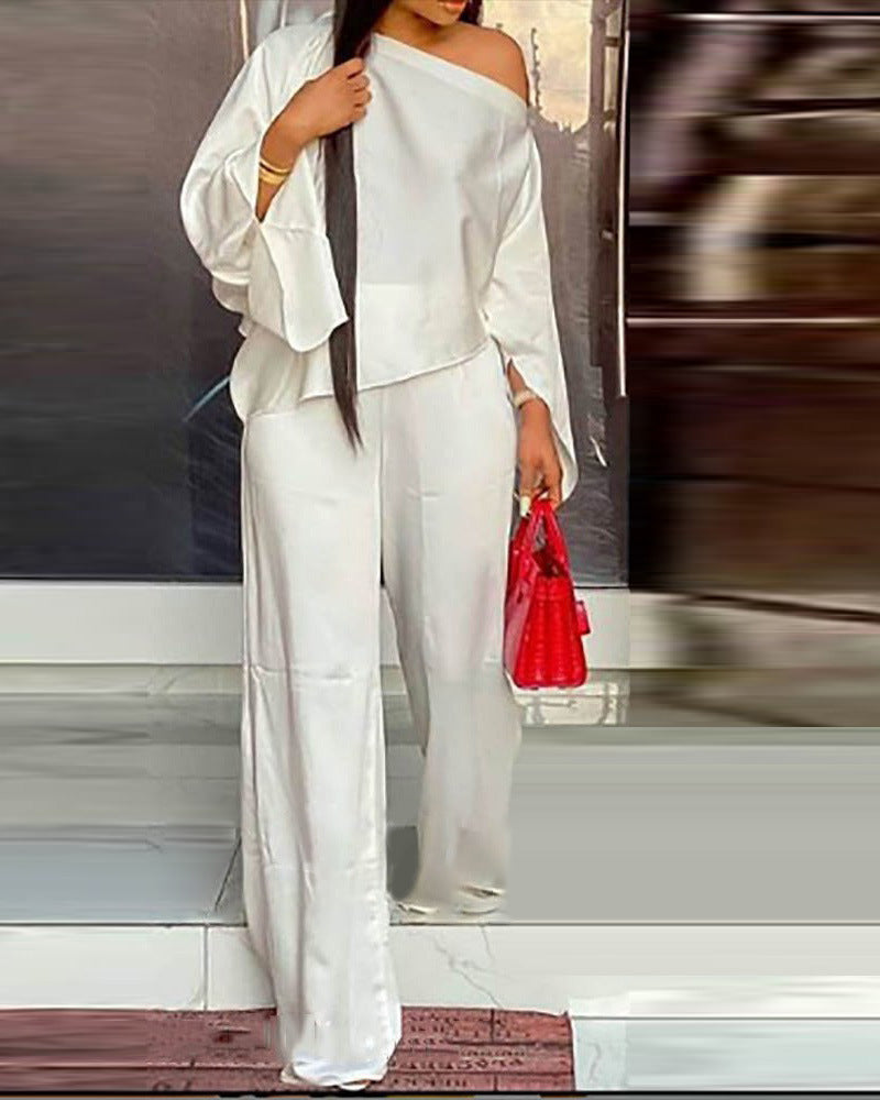 Women's Casual Cotton Wide Leg Pants Two Piece