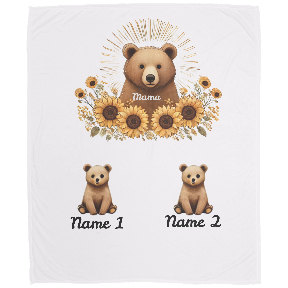 Personalized Mama Bear Sunflower Blanket - Ideal For Mother's Day, Birthday, Anniversary