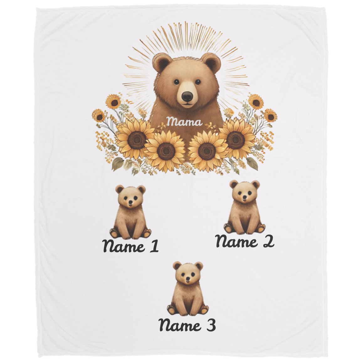 Personalized Mama Bear Sunflower Blanket - Ideal For Mother's Day, Birthday, Anniversary