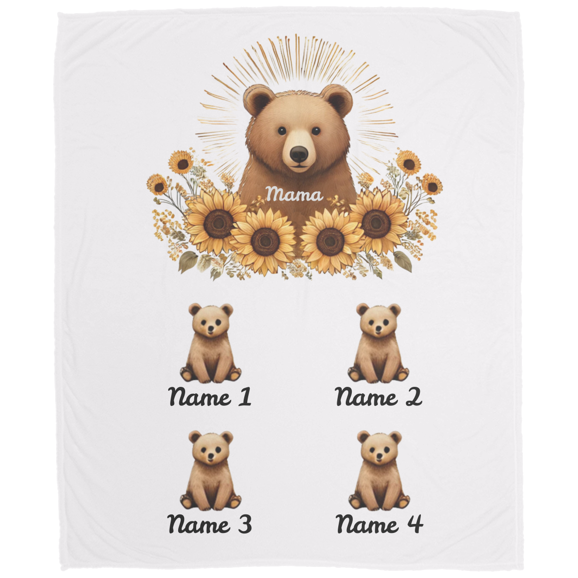 Personalized Mama Bear Sunflower Blanket - Ideal For Mother's Day, Birthday, Anniversary