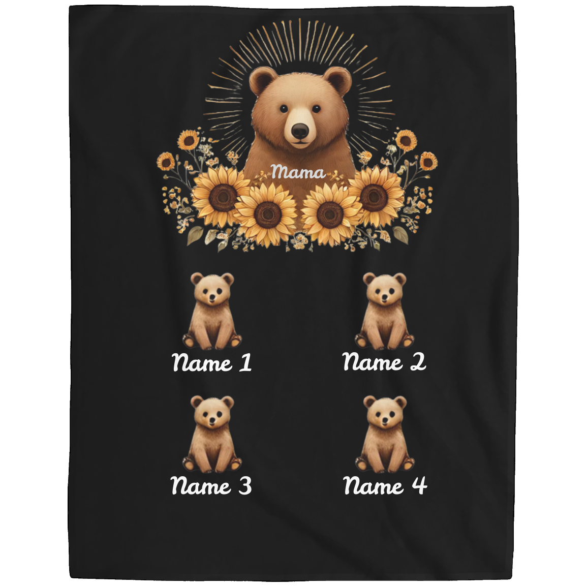 Personalized Mama Bear Sunflower Blanket - Ideal For Mother's Day, Birthday, Anniversary