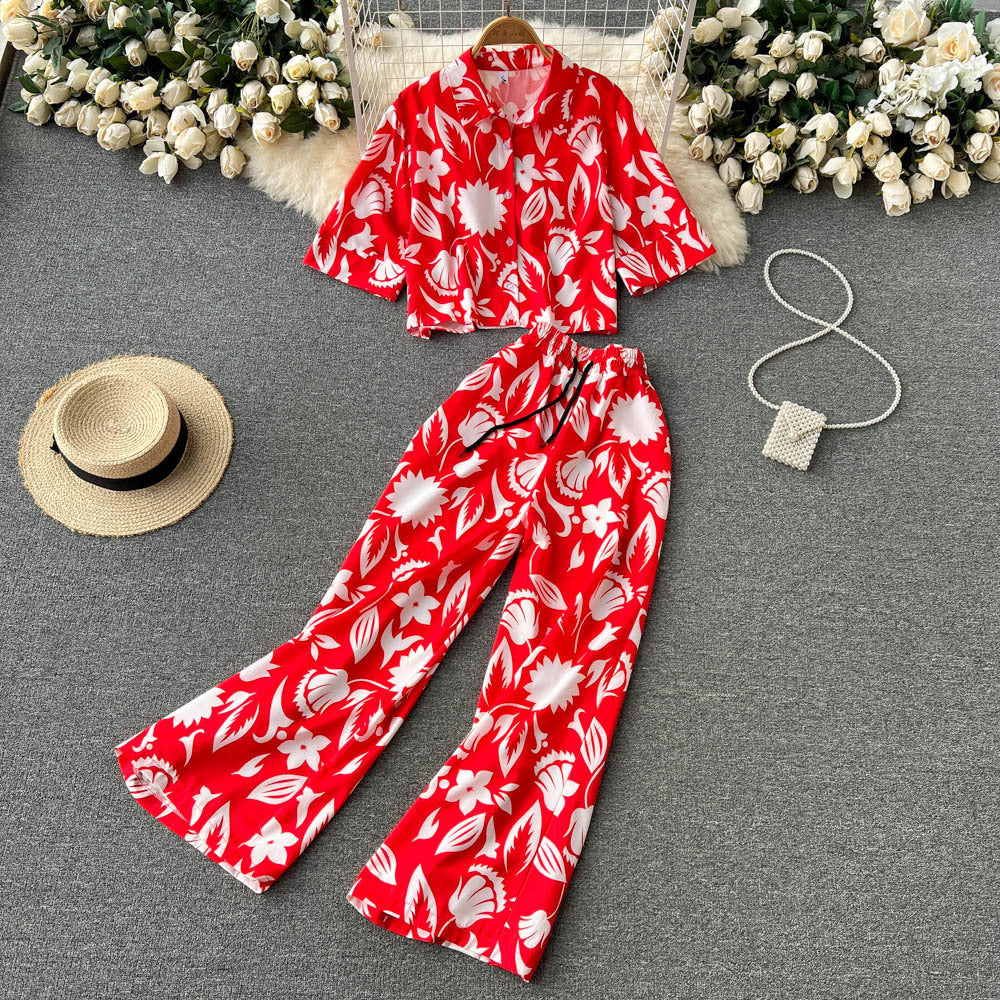 Wide Leg Long Pants Two-piece Set For Women