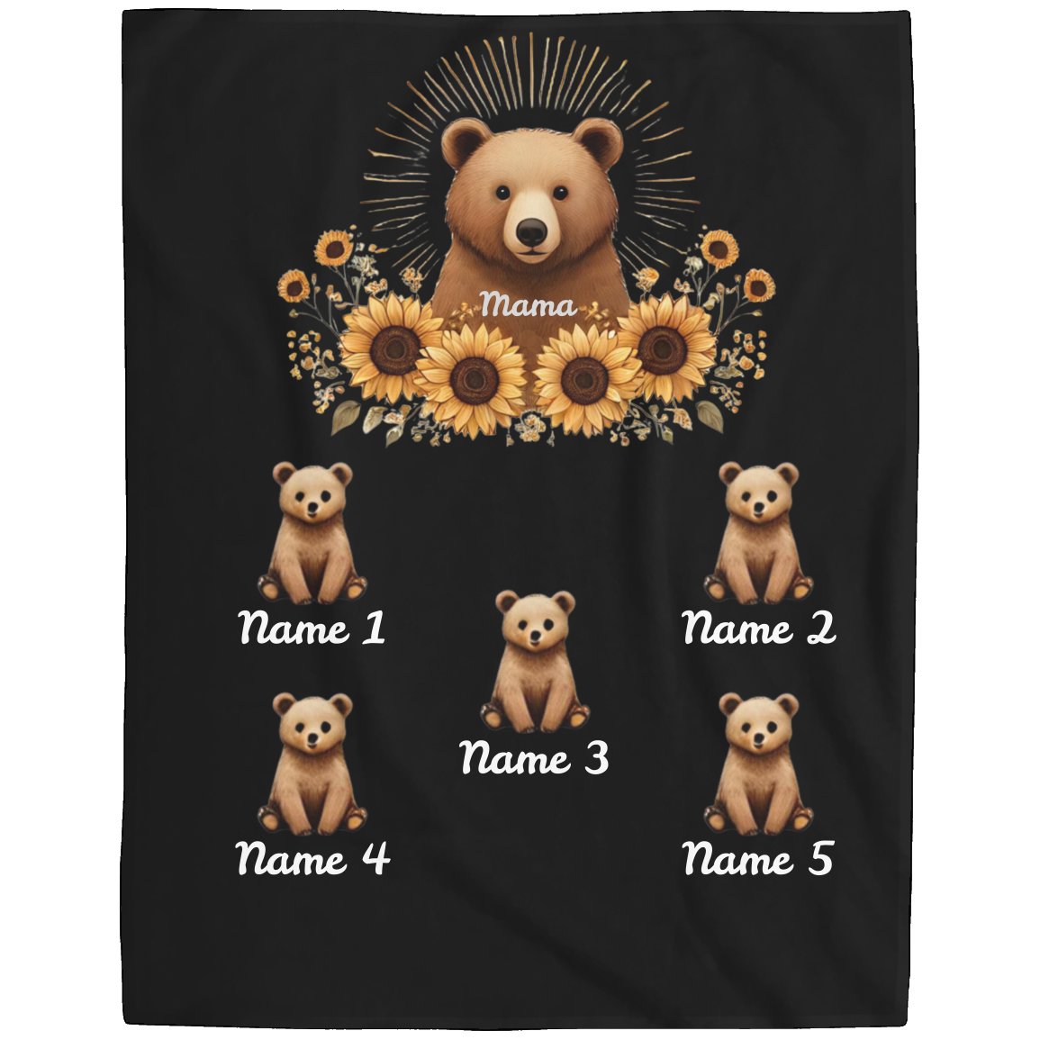 Personalized Mama Bear Sunflower Blanket - Ideal For Mother's Day, Birthday, Anniversary