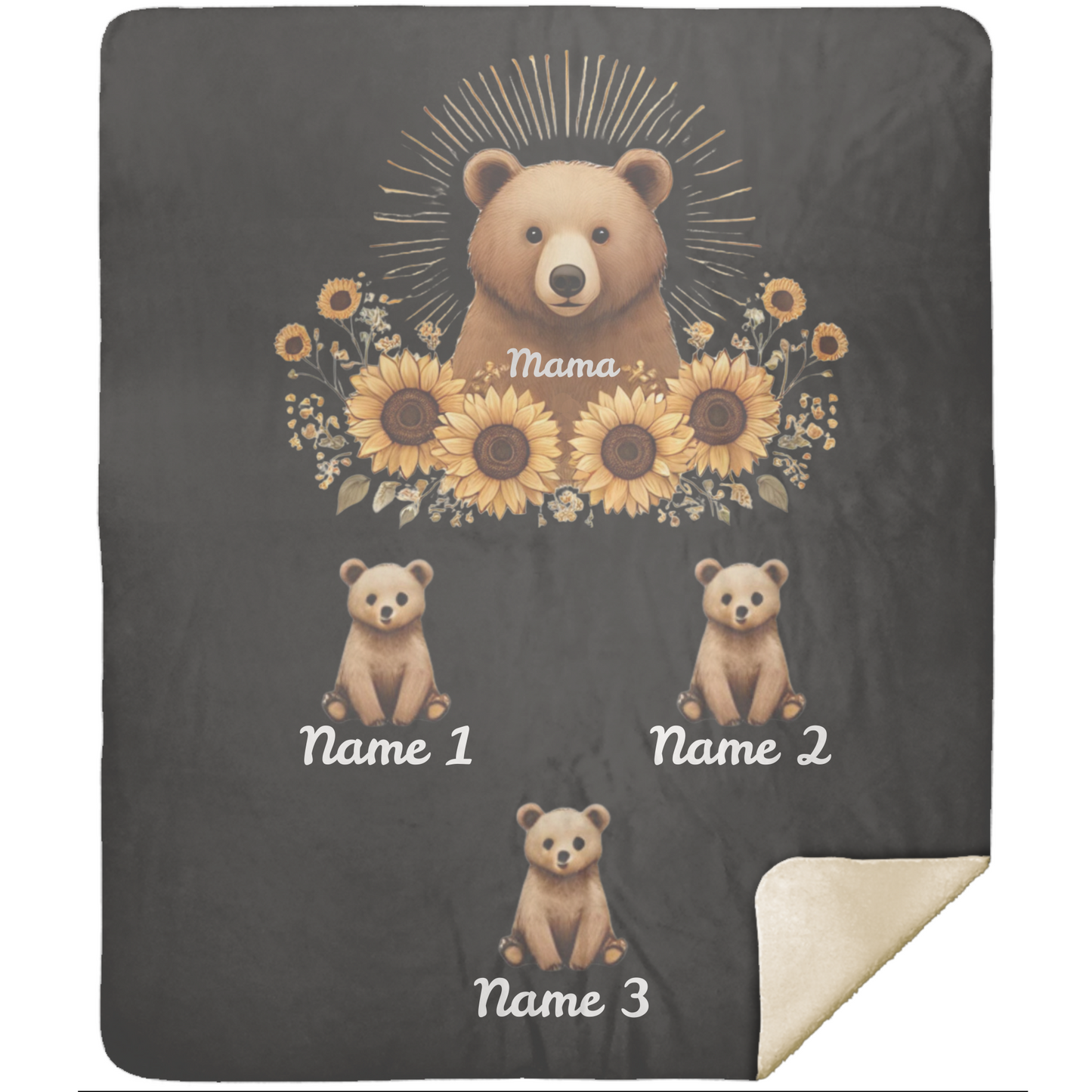 Personalized Mama Bear Sunflower Blanket - Ideal For Mother's Day, Birthday, Anniversary