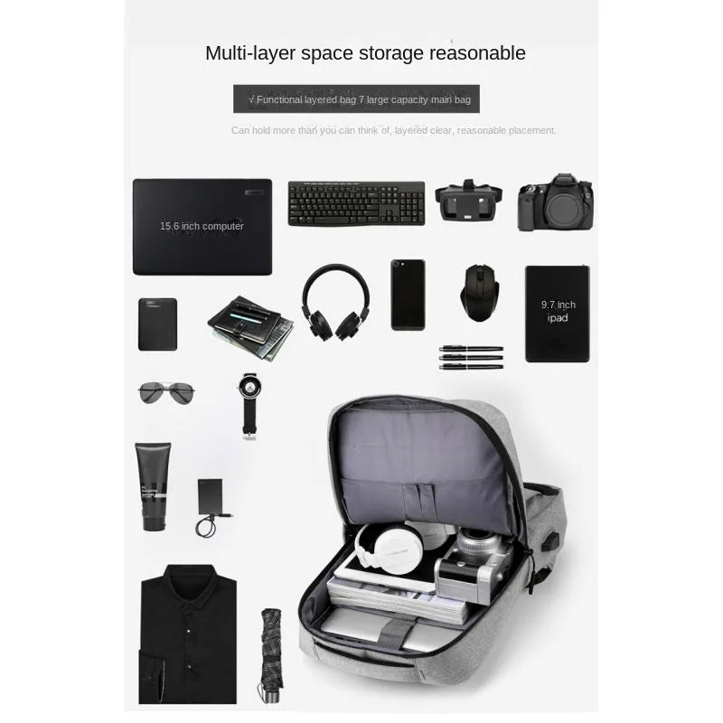 Business Laptop Backpack Large Capacity Multifunctional Usb Charging Waterproof Film Backbag Casual Shoulder Bag For Men