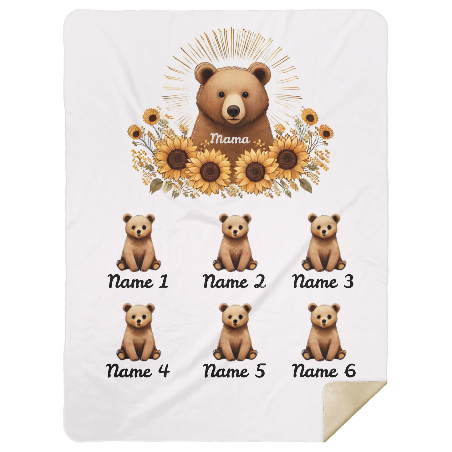Personalized Mama Bear Sunflower Blanket - Ideal For Mother's Day, Birthday, Anniversary