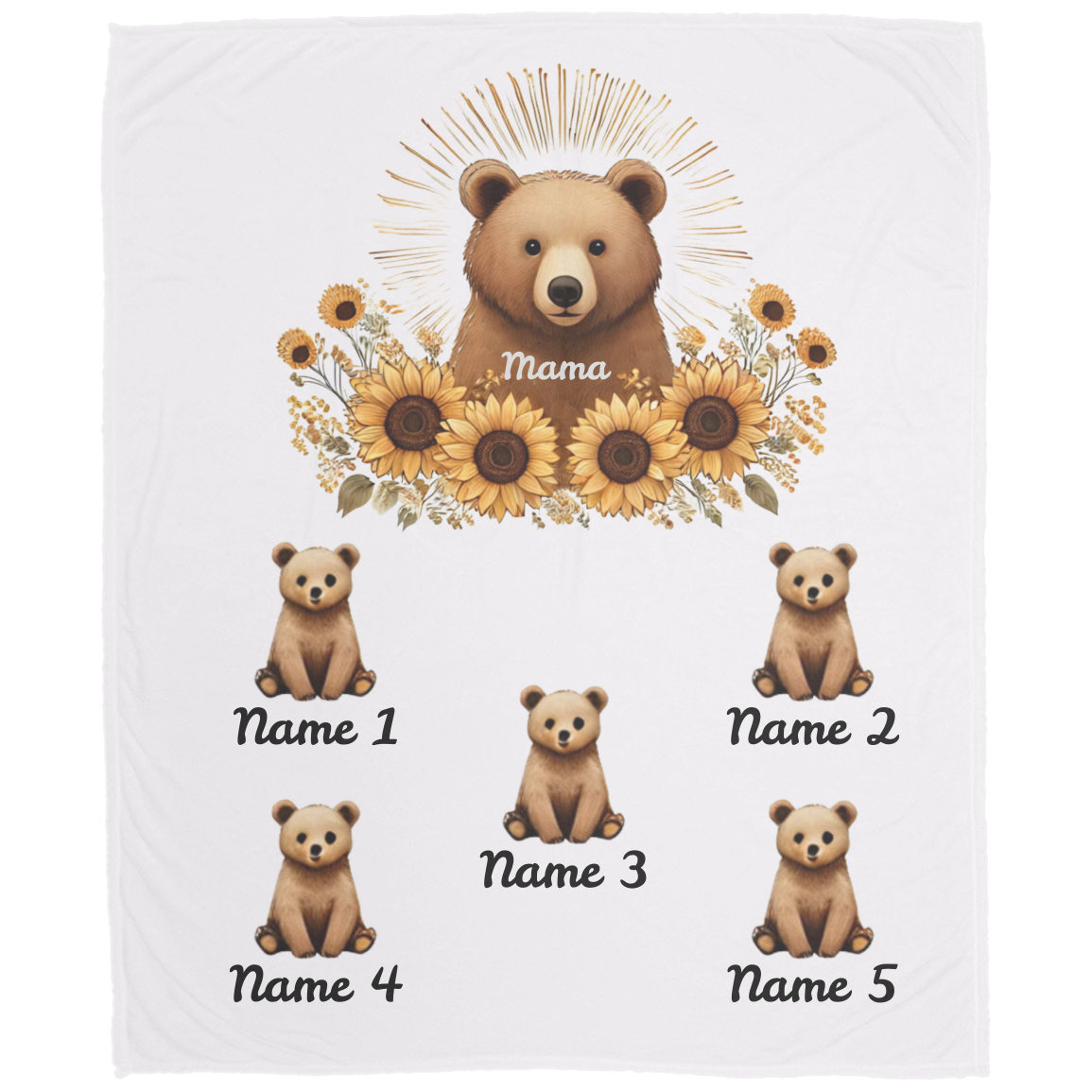 Personalized Mama Bear Sunflower Blanket - Ideal For Mother's Day, Birthday, Anniversary