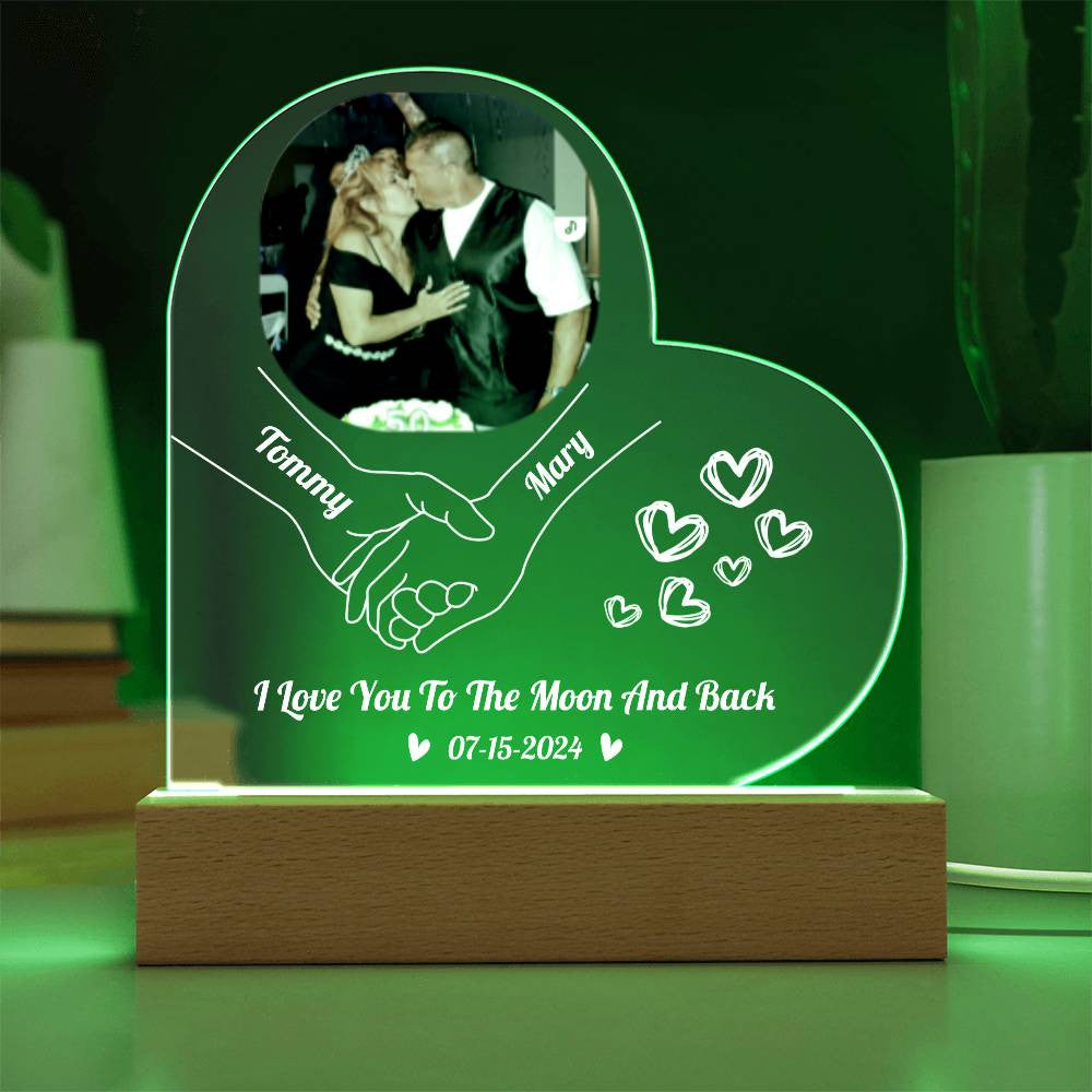 "Hold My Hand" LED Acrylic Heart Plaque w/Photo Upload