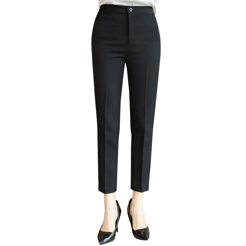 Professional Suit Women's Mid-waist Work Black Trousers Cropped Pants