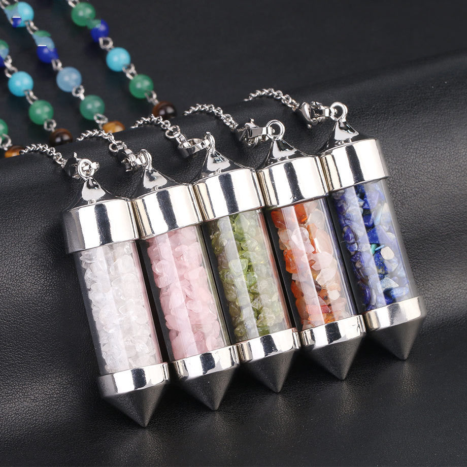 Seven chakra gravel cone shaped pendants