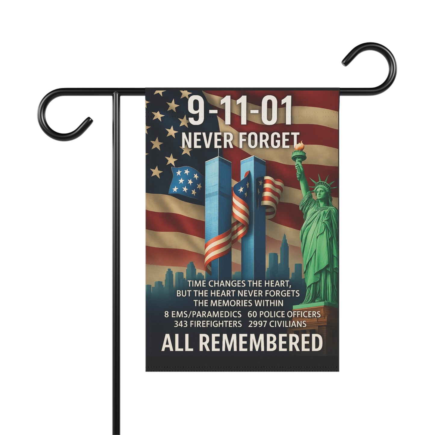 Never Forget 911 Patriotic Memorial Flag - Twin Tower Heros