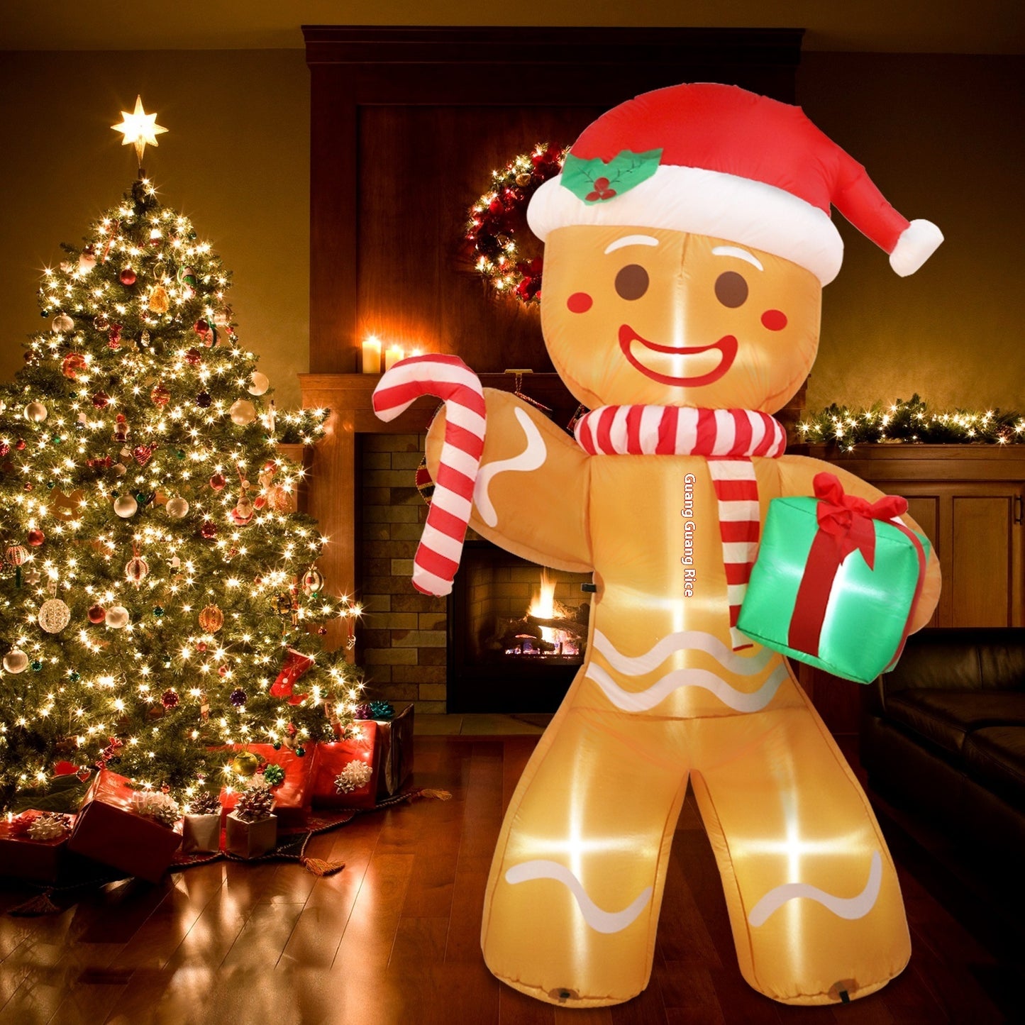 Inflatable Ginger Cake Crutch Doll Inflatable Model Luminous Christmas Atmosphere Outdoor Courtyard