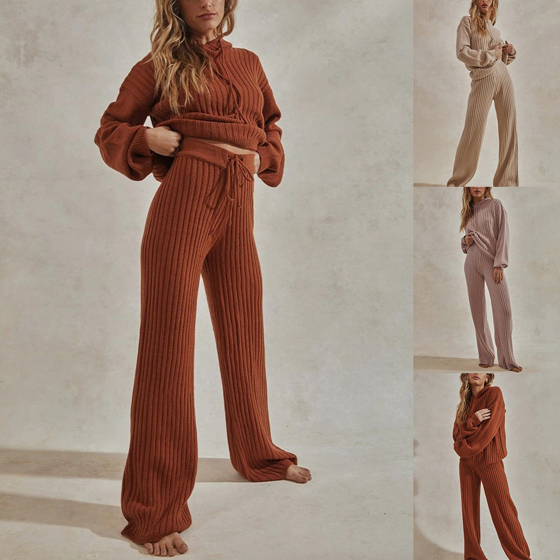 New women's two-piece sweater wide leg pants suit