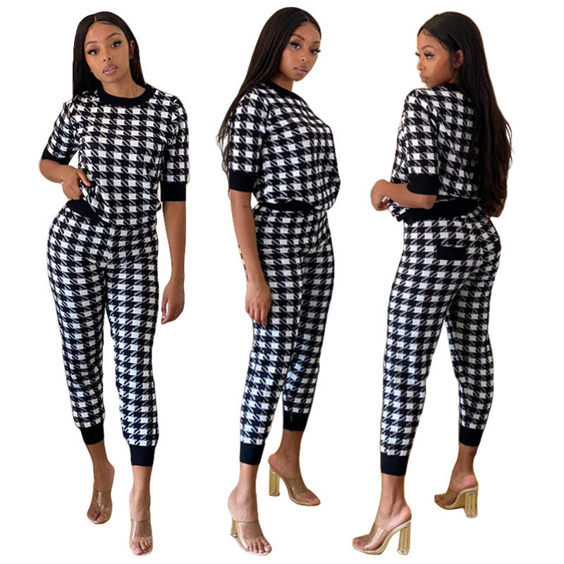 Black And White Plaid Sports 2-Piece Suit For Sexy Women