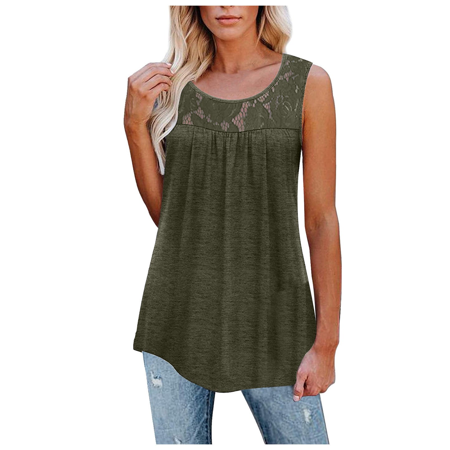 Plus Size 5XL Sexy Lace Tops Summer Women Loose O-Neck Tank Tops