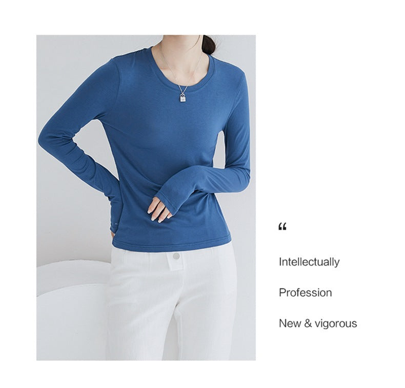 Basic Crew Neck Viscose Tops Women Slim Fitted Long Sleeve T Shirt Essential Shirts Solid Colors S to 2xl