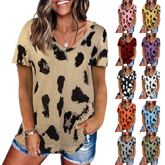 Spring And Summer New Hot Style Womens Leopard Print Plus Size Loose Casual T-Shirt