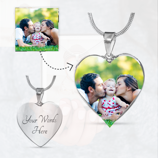 💖 Personalized Heart Necklace with both Photo & Engraving (with no additional charge for Engraving)!💖