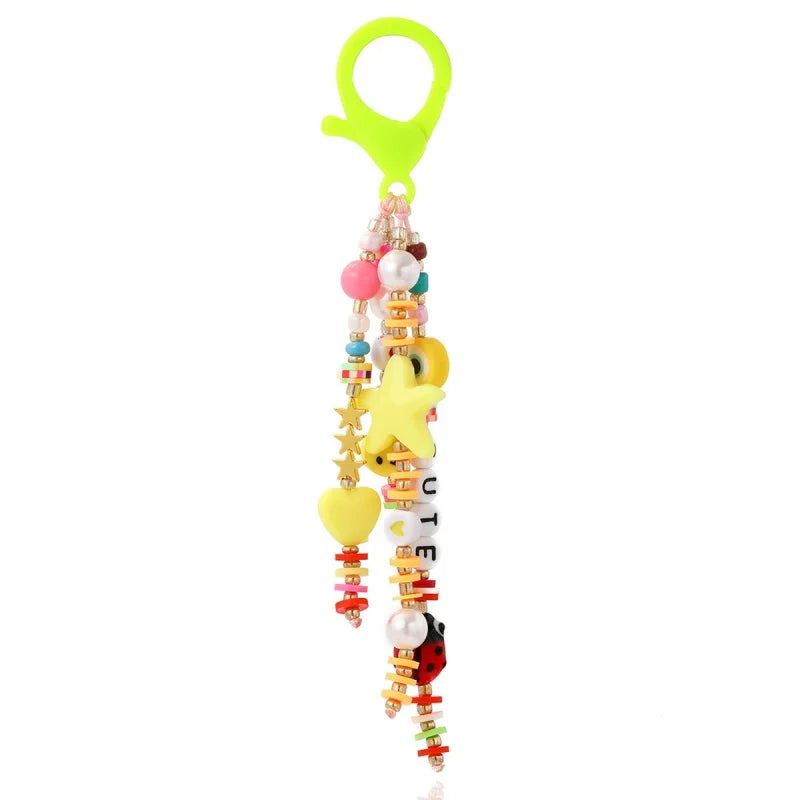 Cute Keychain Fashion Beaded Letter Keyring Colorful Cute Student School Bag Pendant Letter Keyring Pendant Back To School Gifts