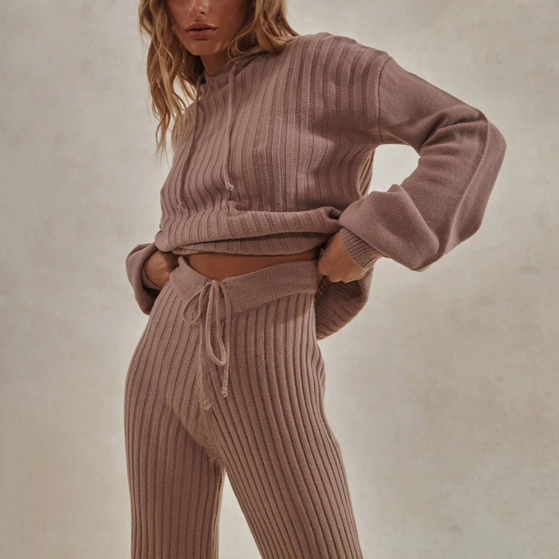 New women's two-piece sweater wide leg pants suit