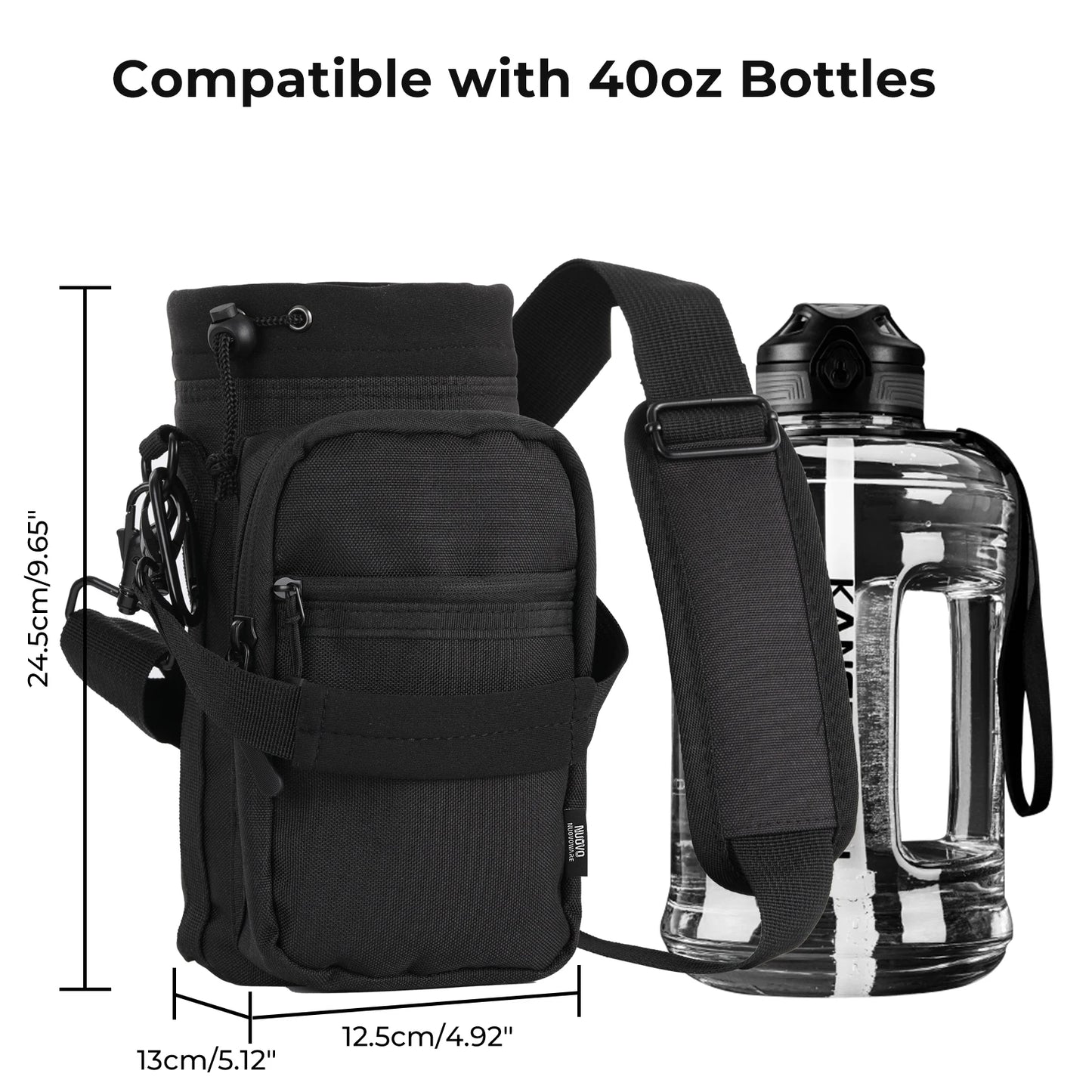 Water Bottle Carrier,40oz Bottle Carrier Sports Insulated Water Bottle Holder with Adjustable Shoulder Strap,2 Pockets Flask Bag