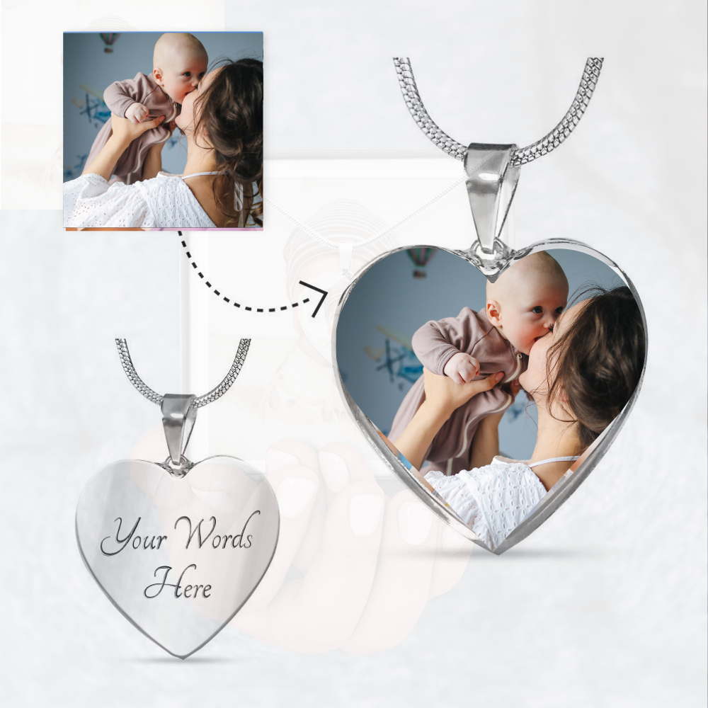 💖 Personalized Heart Necklace with both Photo & Engraving (with no additional charge for Engraving)!💖