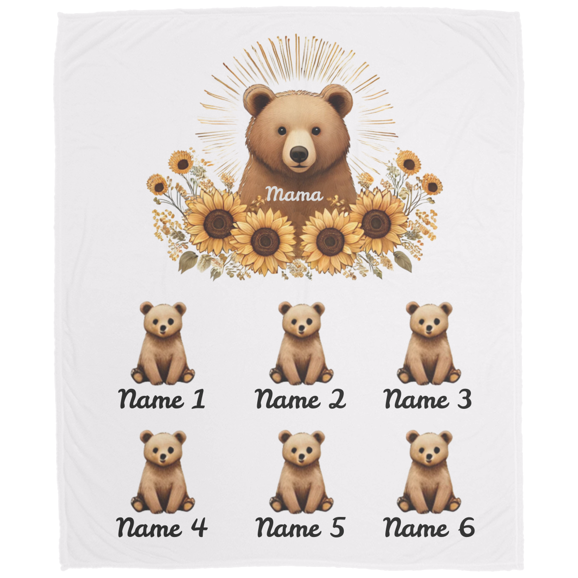 Personalized Mama Bear Sunflower Blanket  - Ideal For Mother's Day, Birthday, Anniversary