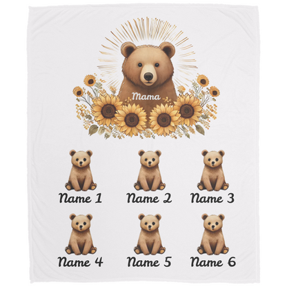 Personalized Mama Bear Sunflower Blanket  - Ideal For Mother's Day, Birthday, Anniversary