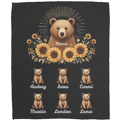 Personalized Mama Bear Sunflower Blanket  - Ideal For Mother's Day, Birthday, Anniversary