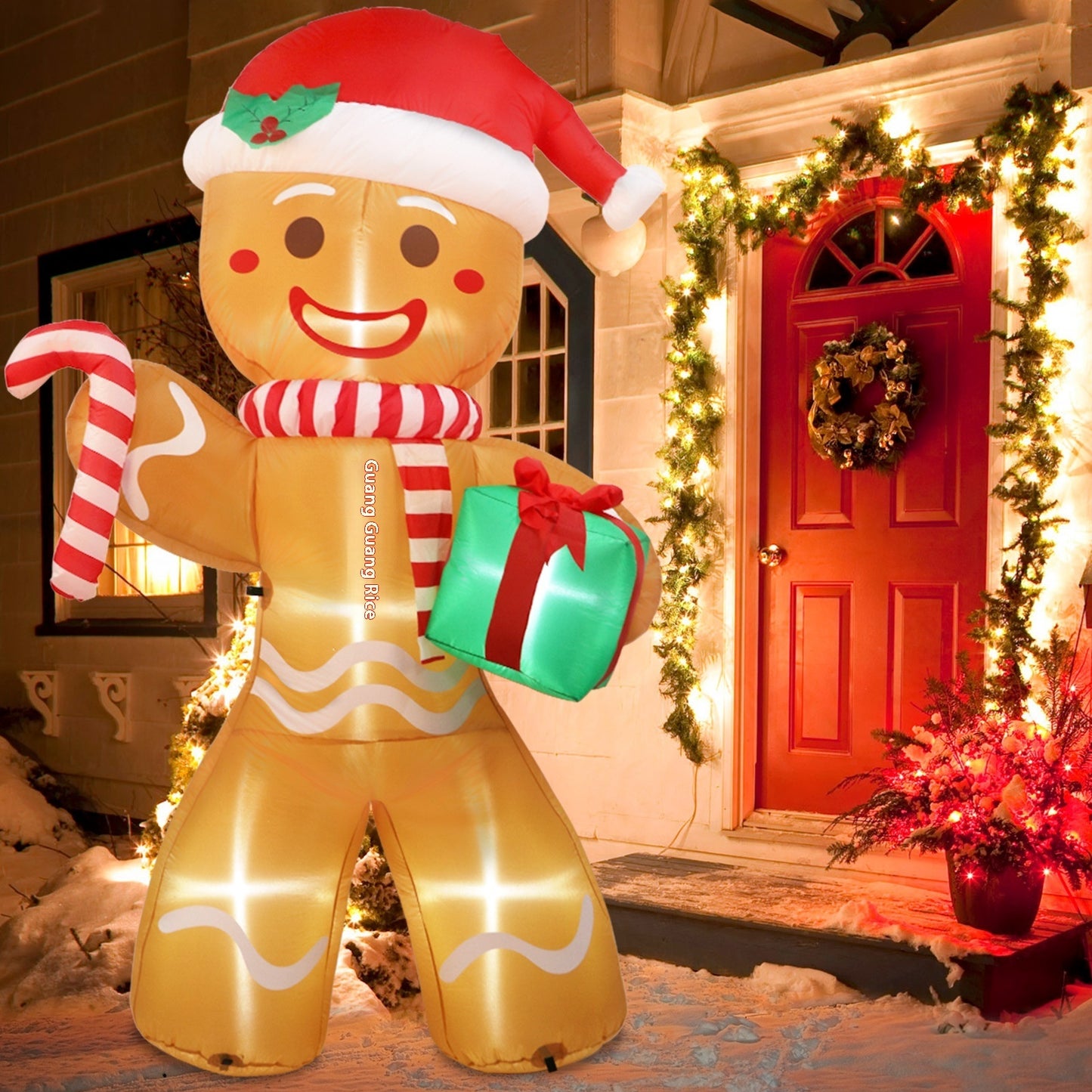 Inflatable Ginger Cake Crutch Doll Inflatable Model Luminous Christmas Atmosphere Outdoor Courtyard