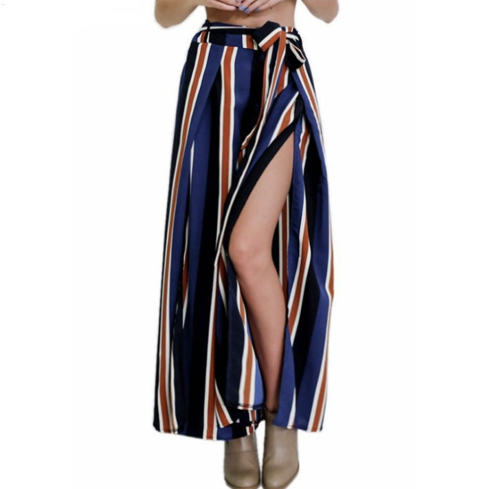 Women's pants fashion striped sexy split wide-leg pants casual pants women