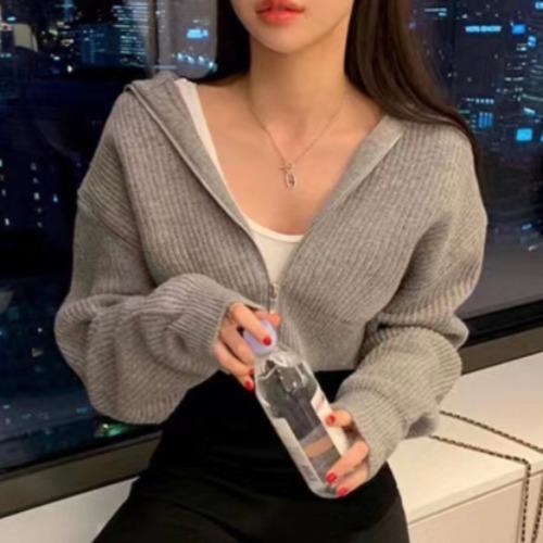 Women's Short Pit Strip Long Sleeve Sweater Coat