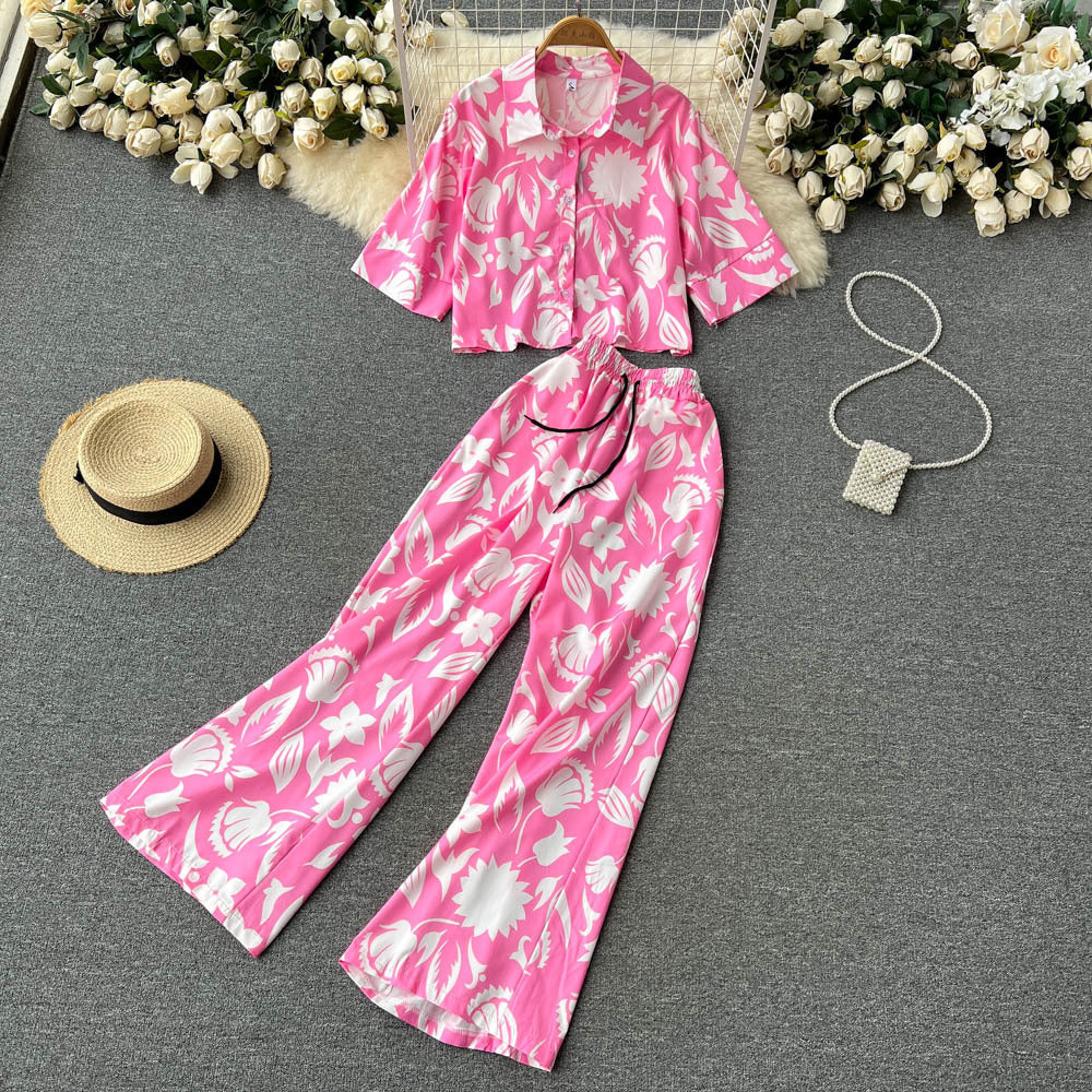 Wide Leg Long Pants Two-piece Set For Women