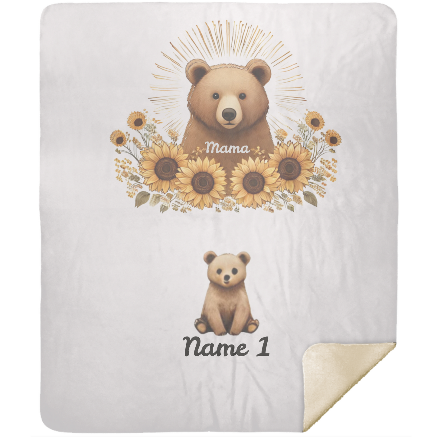 Personalized Mama Bear Sunflower Blanket  - Ideal For Mother's Day, Birthday, Anniversary