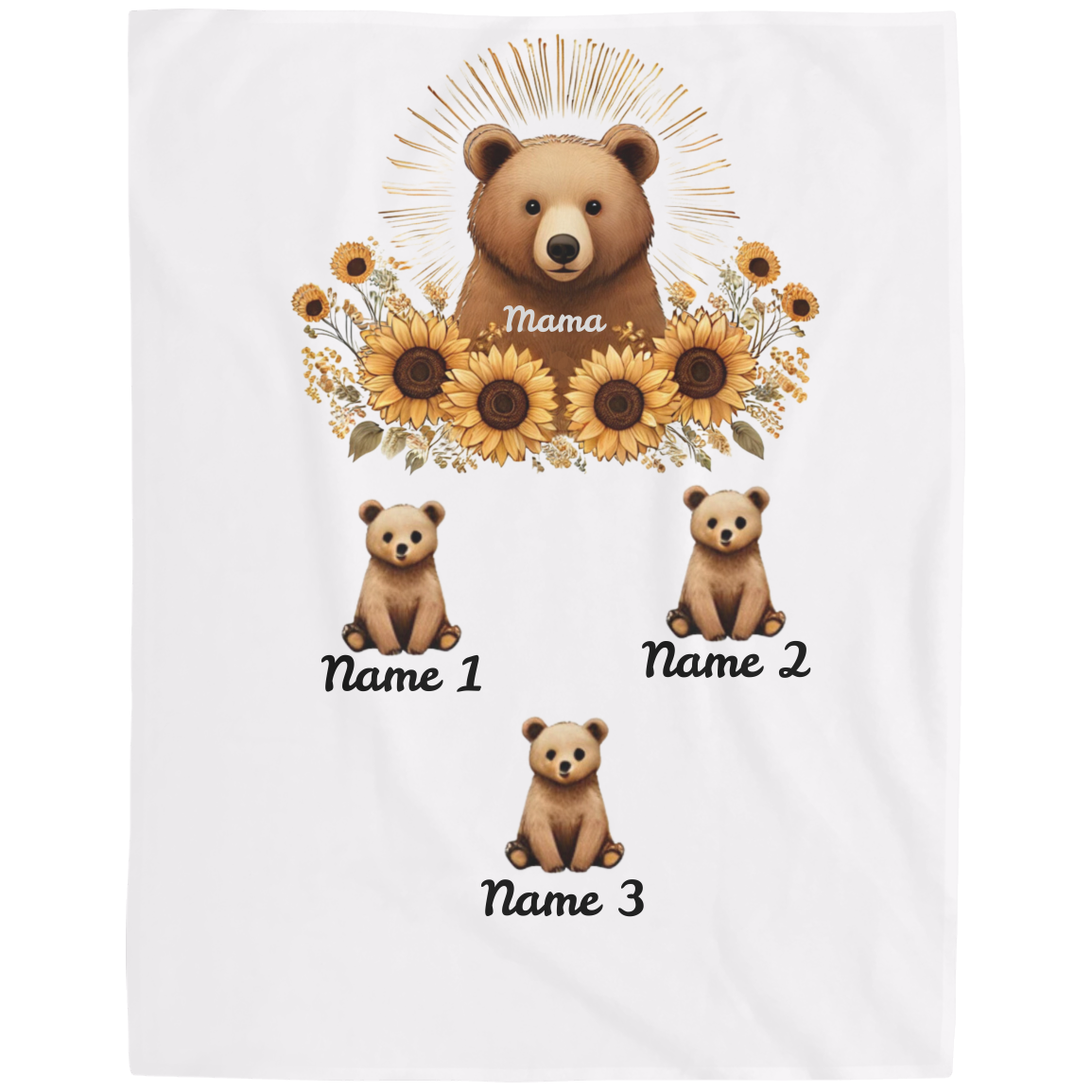 Personalized Mama Bear Sunflower Blanket  - Ideal For Mother's Day, Birthday, Anniversary