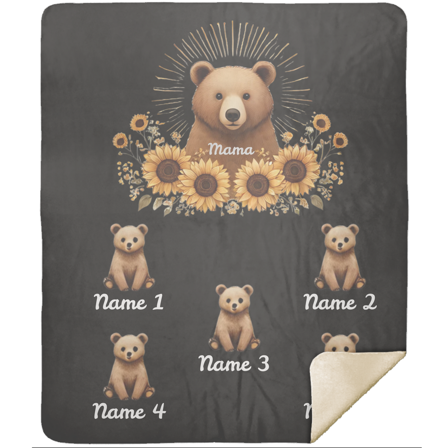 Personalized Mama Bear Sunflower Blanket  - Ideal For Mother's Day, Birthday, Anniversary