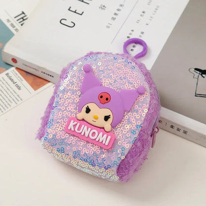 Hello Kitty Sanrio Series Key Chain Pendant Coin Purse Anime Kawaii Kuromi Melody Children Colorful Sequin Wallet Card Holder