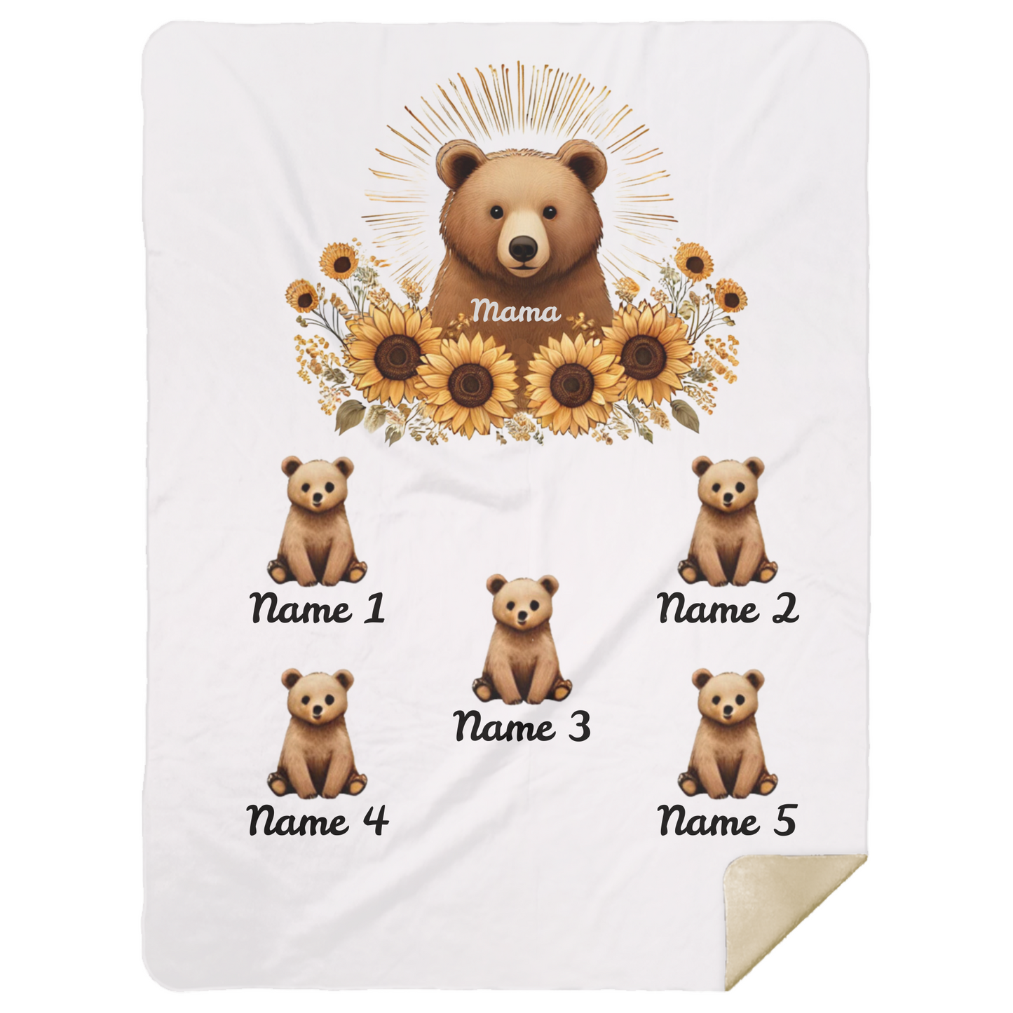 Personalized Mama Bear Sunflower Blanket  - Ideal For Mother's Day, Birthday, Anniversary