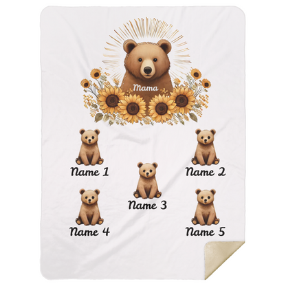 Personalized Mama Bear Sunflower Blanket  - Ideal For Mother's Day, Birthday, Anniversary