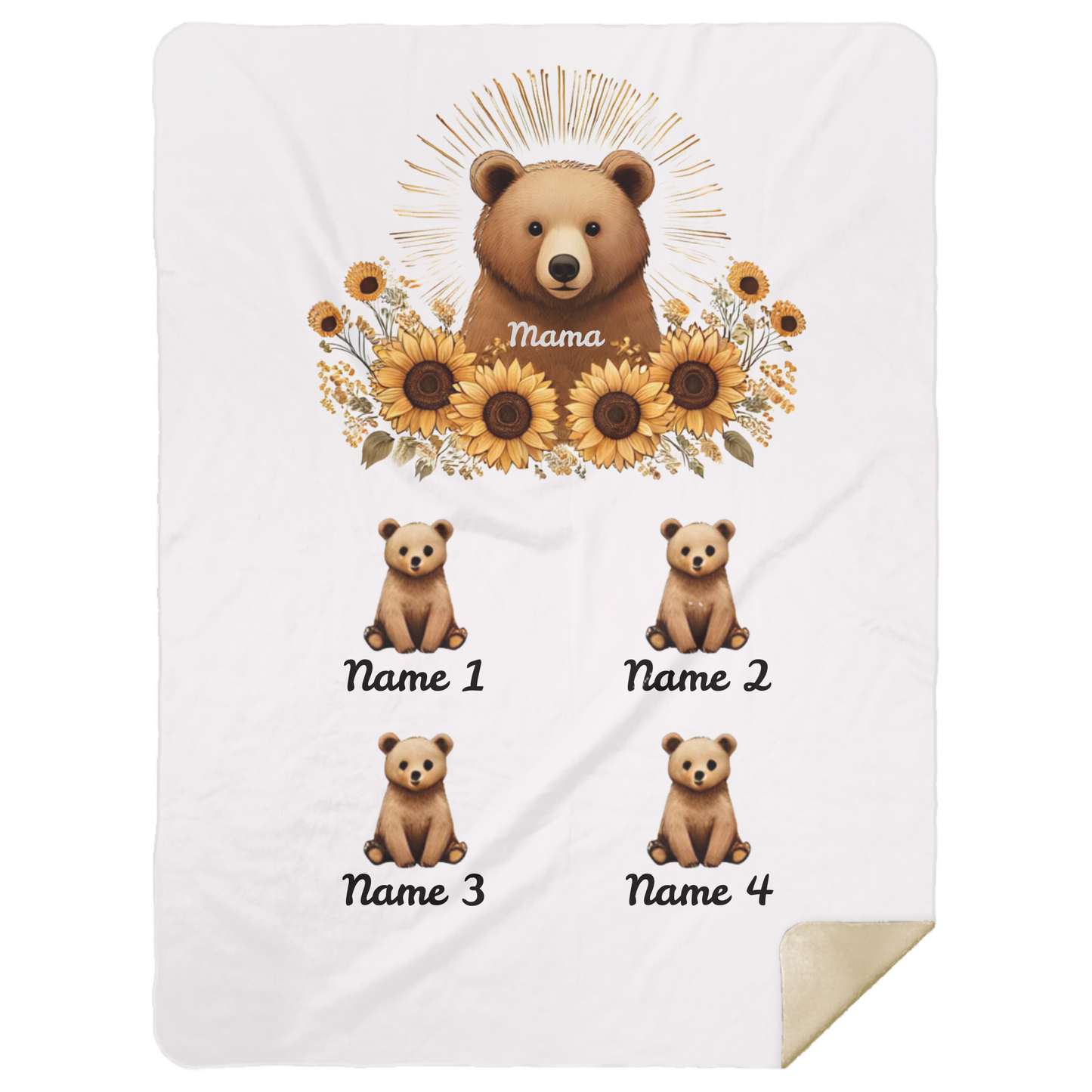 Personalized Mama Bear Sunflower Blanket  - Ideal For Mother's Day, Birthday, Anniversary