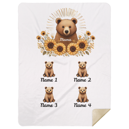 Personalized Mama Bear Sunflower Blanket  - Ideal For Mother's Day, Birthday, Anniversary