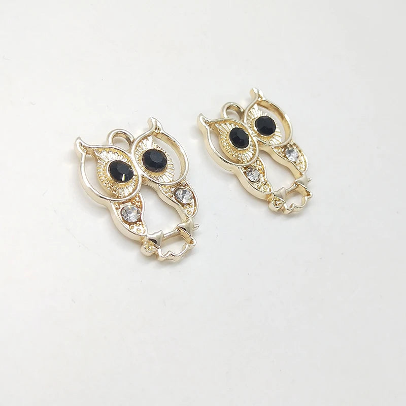 New 21*16mm 10pieces/bag Zinc Alloy Owl Inlay Crystal Glass Beads Charms Pendant for Earring Necklace Jewelry Accessories