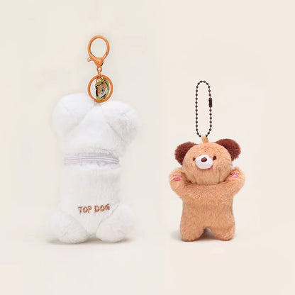 Cartoon Puppy Bone Coin Purse + Puppy Pendant 2 Pcs Set Functional Keychain Fun Kids Backpack Decoration Pendant Birthday Gift