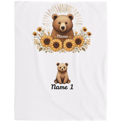 Personalized Mama Bear Sunflower Blanket  - Ideal For Mother's Day, Birthday, Anniversary
