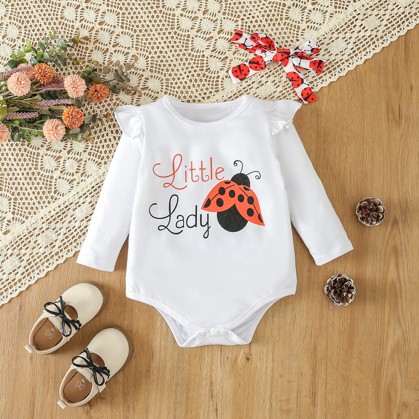 Clothing Girls' Long-sleeved Cartoon Ladybug Romper