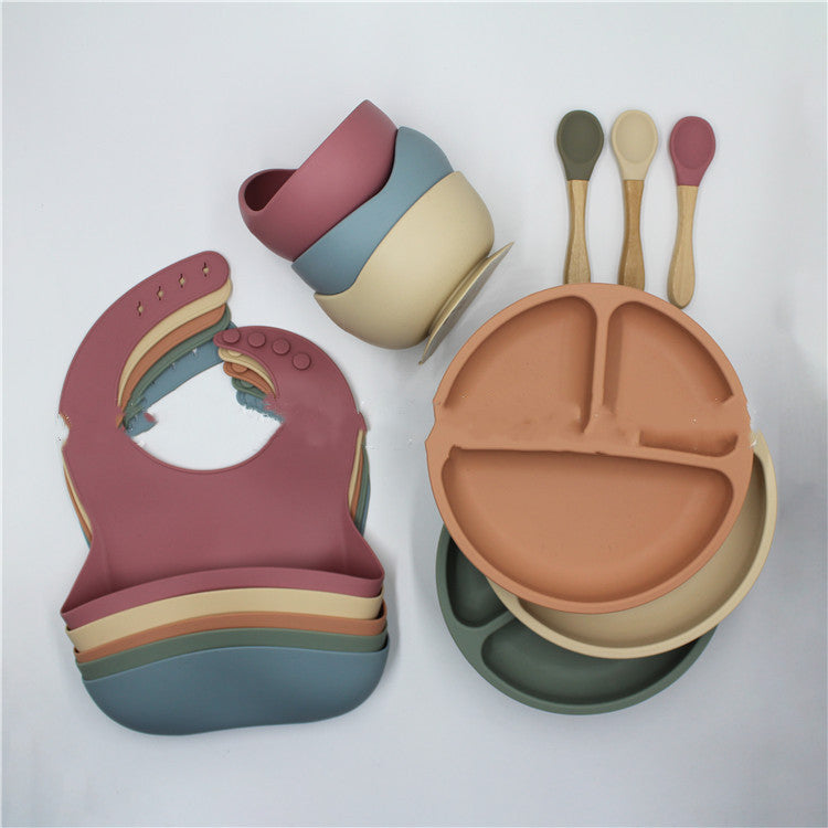 Bib Dinner Plate Spoon Bowl 4 Piece Set Silicone Baby Bowl Bib Plate Set