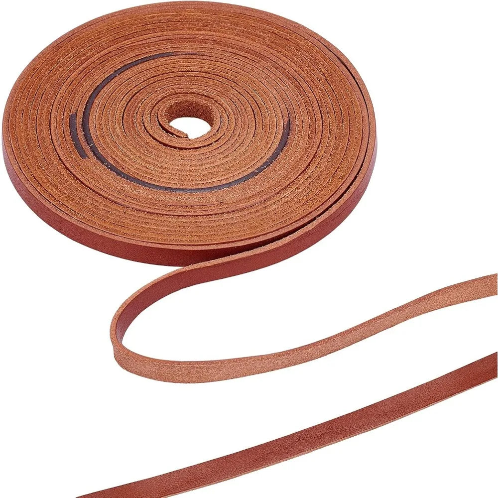 197 Inch 10mm Brown Leather Strap Belt Blank Strips Full Grain Faux Flat Genuine Leather Cord for Jewelry Making DIY making kit