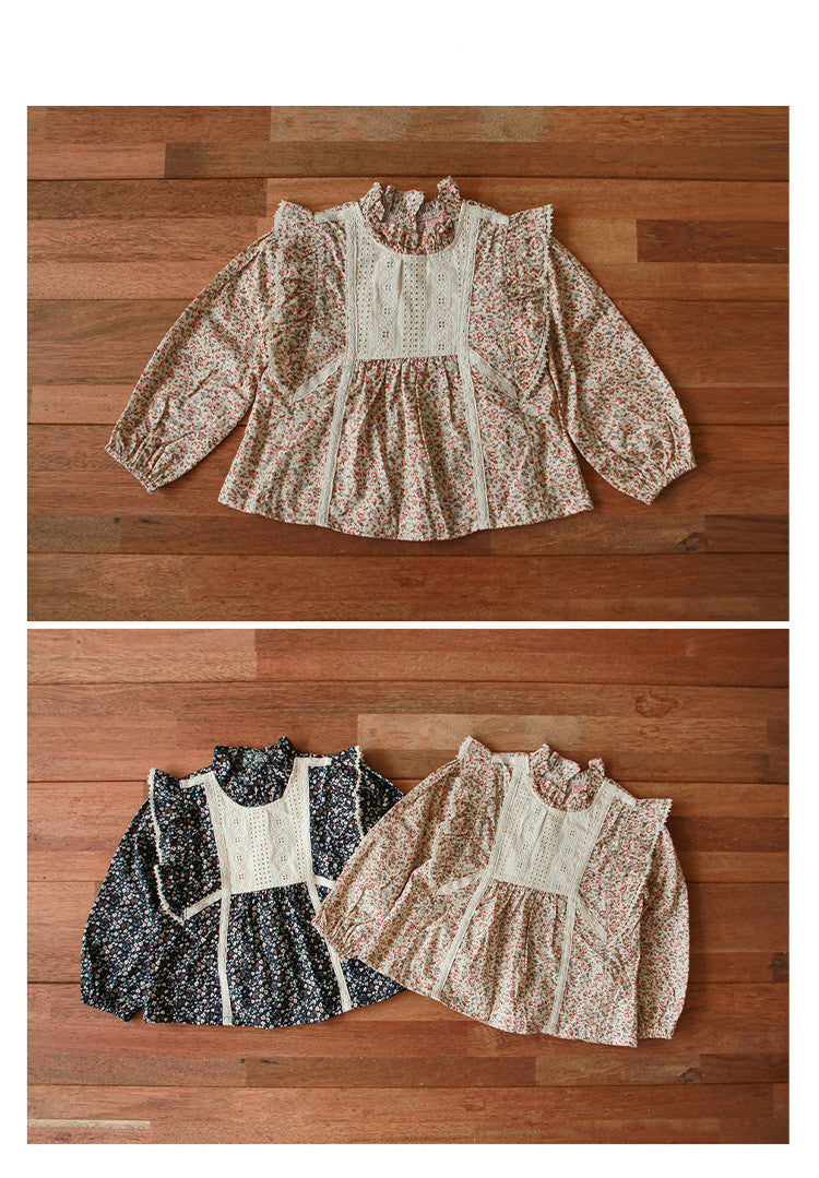 Clothing Children Girls Stitching Western Style Floral Blouse