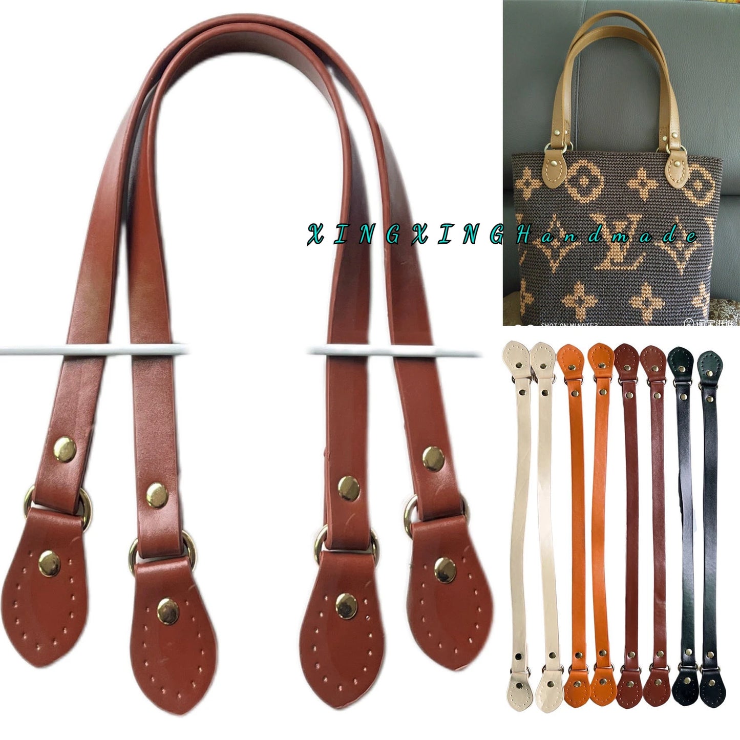 1Pcs PU Leather Handbag Handle Strap Detachable Shoulder Bag Belt Brown Black DIY Replacement Strap for Bags Accessories 52cm