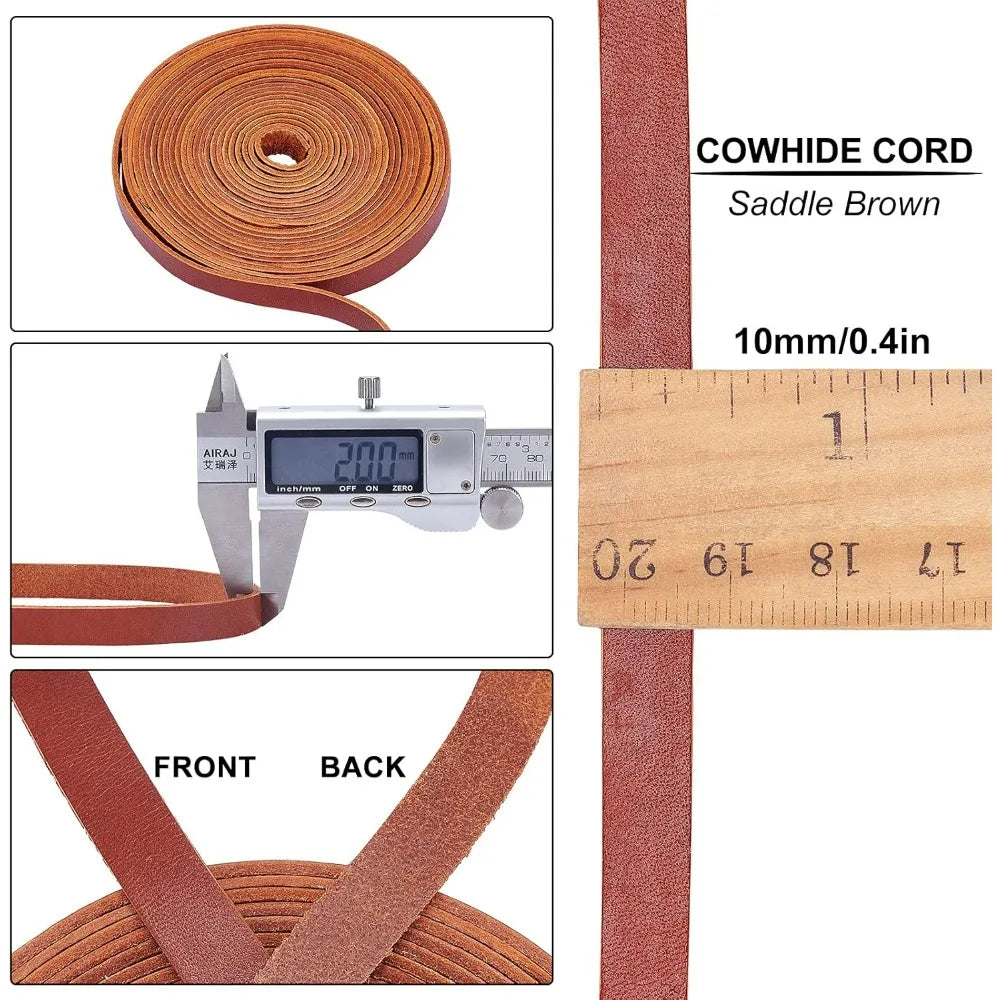 197 Inch 10mm Brown Leather Strap Belt Blank Strips Full Grain Faux Flat Genuine Leather Cord for Jewelry Making DIY making kit